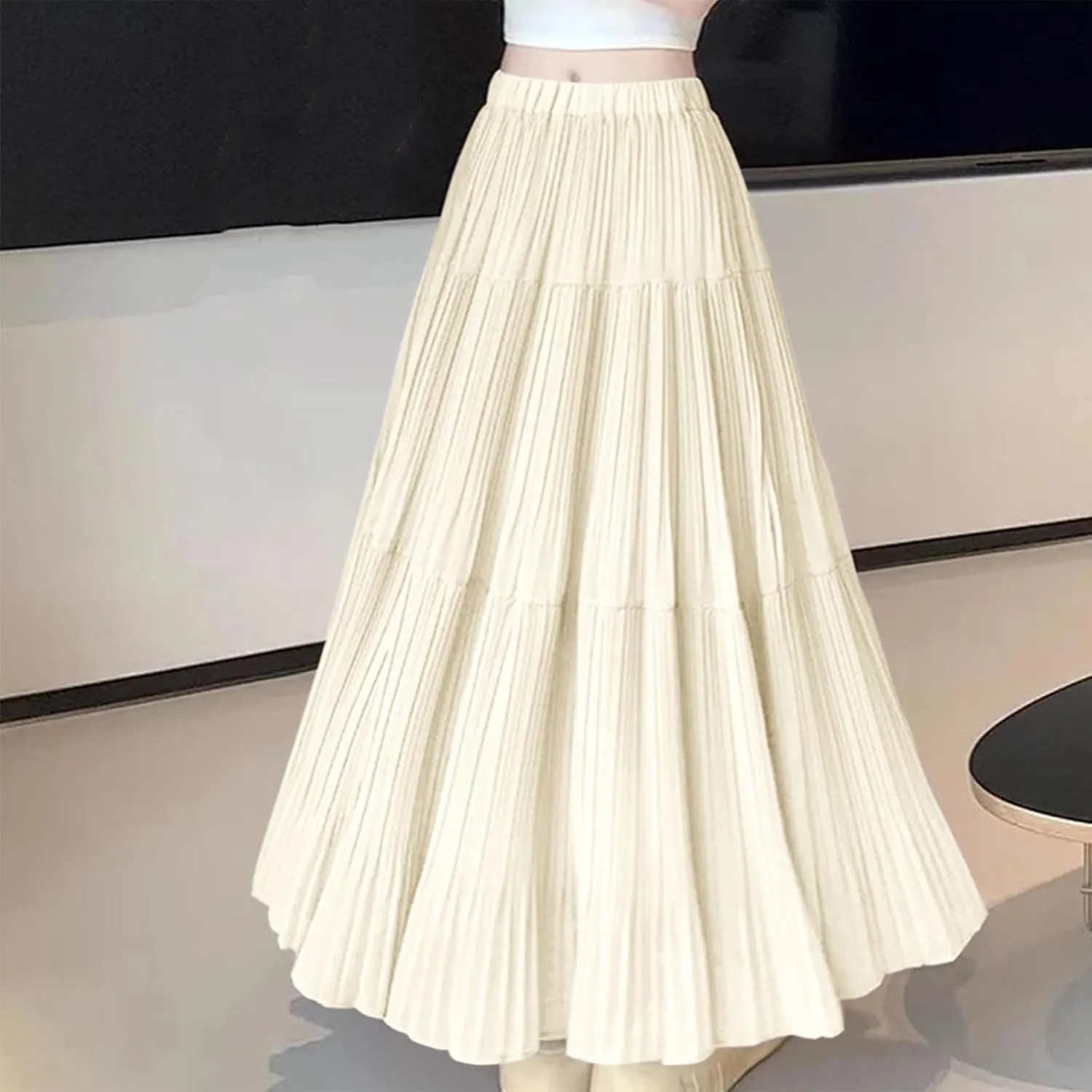Elegant Maxi Skirts for Women 2025 Ruffle Long Flowy Swing Chiffon Elastic Waist Tiered A Line Skirt Loose Fit