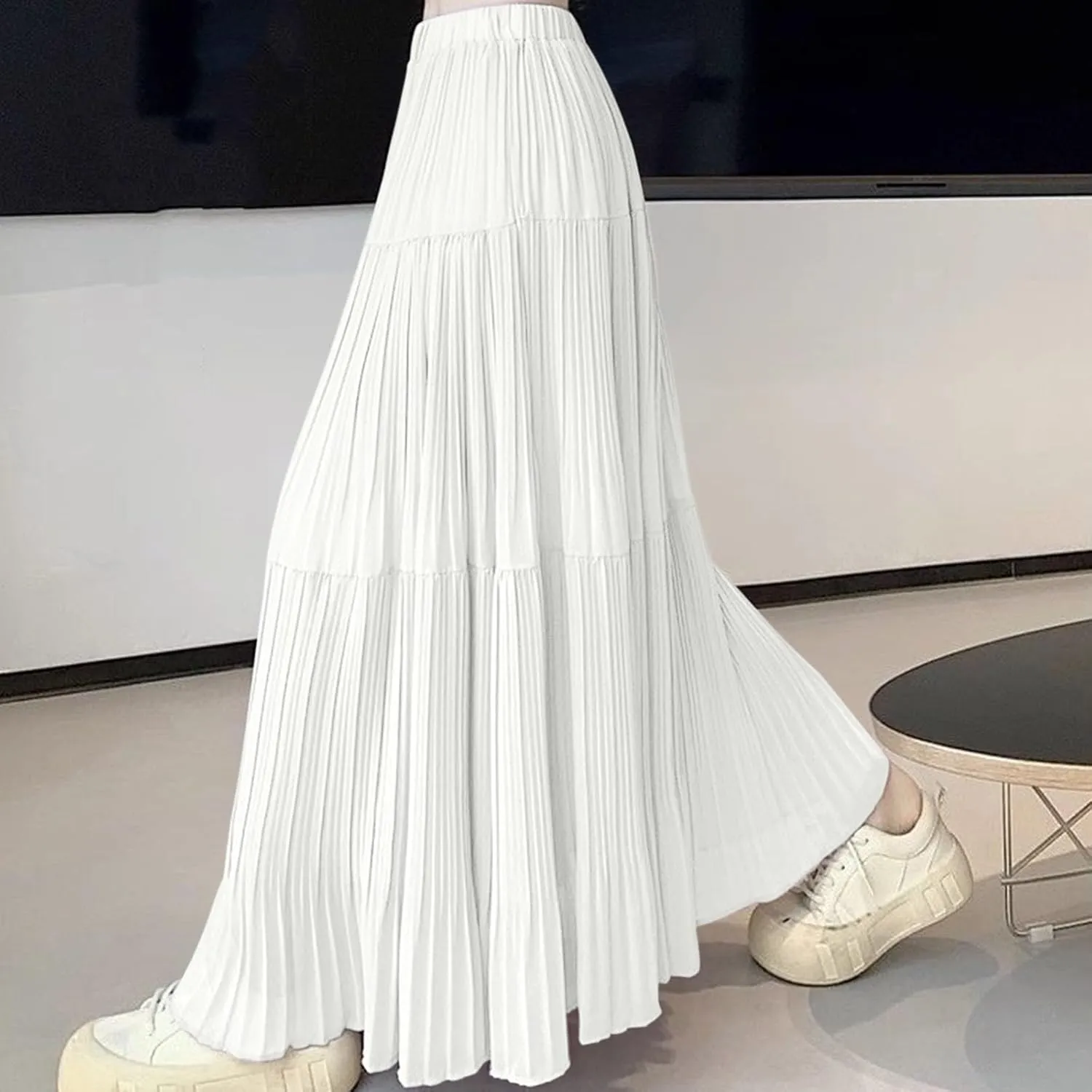 Elegant Maxi Skirts for Women 2025 Ruffle Long Flowy Swing Chiffon Elastic Waist Tiered A Line Skirt Loose Fit