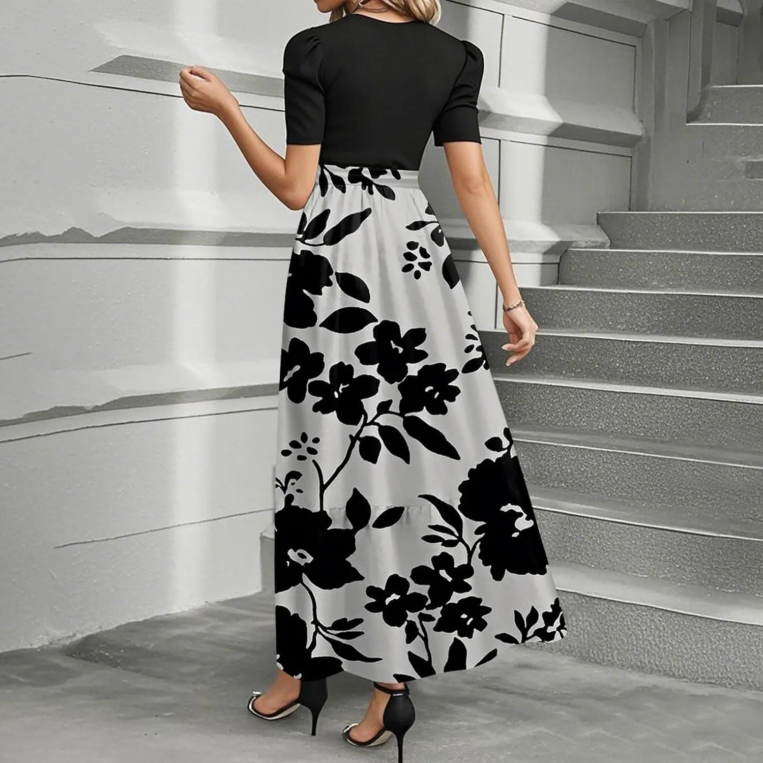 Empire Waist Dress for Women 2025 Summer Elegant Classy Short Sleeve A Line Work Dresses Wedding Guest Wrap Sundress