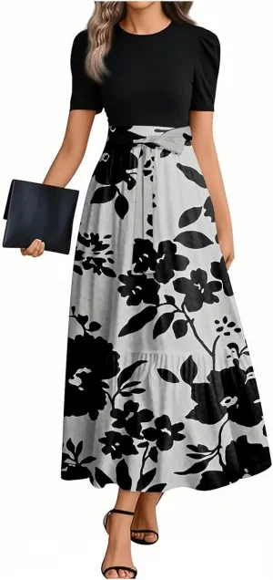 Empire Waist Dress for Women 2025 Summer Elegant Classy Short Sleeve A Line Work Dresses Wedding Guest Wrap Sundress