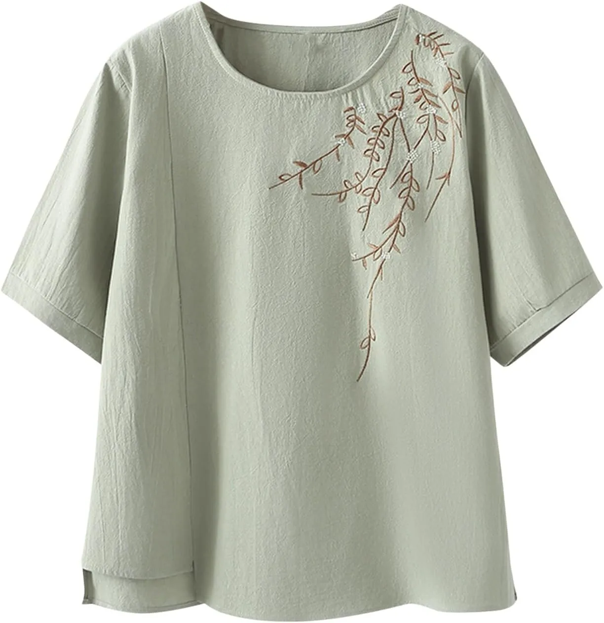 Fashion Embroidery T Shirt for Women Casual Short Sleeve Crewneck Tunic Tops Oversized Summer Cotton Basic Blouses