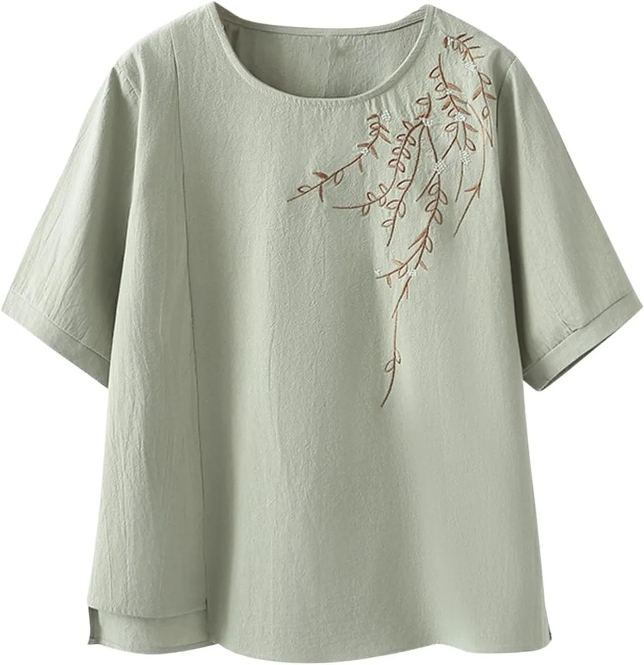Fashion Embroidery T Shirt for Women Casual Short Sleeve Crewneck Tunic Tops Oversized Summer Cotton Basic Blouses
