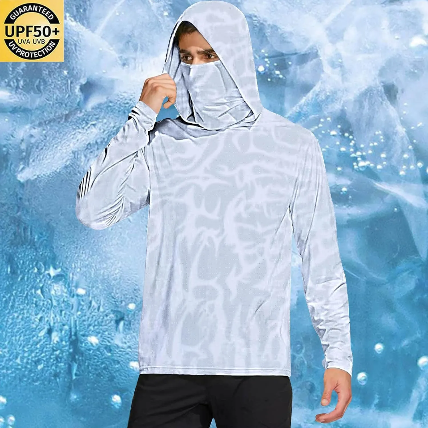 Fishing Shirt for Men UPF 50  UV Sun Shirts Outdoor Fishing Hoodie with Gaiter Long Sleeve Hiking Shirts Rash Guards