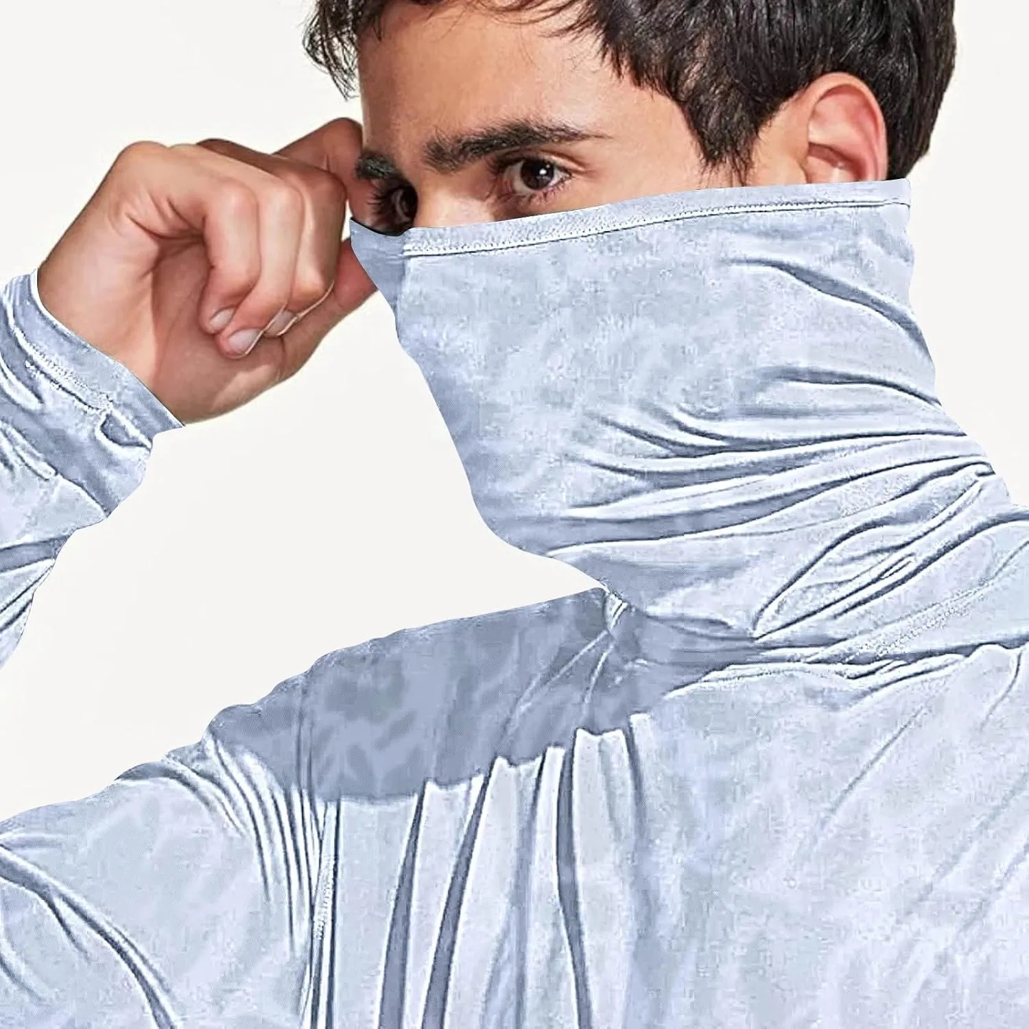 Fishing Shirt for Men UPF 50  UV Sun Shirts Outdoor Fishing Hoodie with Gaiter Long Sleeve Hiking Shirts Rash Guards