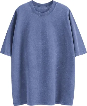 Fkatuzi Oversized Cotton Solid T Shirts for Men Vintage Acid Wash Tshirt Streetwear Basic Tees Baggy Loose Unisex Tops