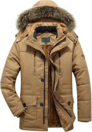 Fleece Lined for Men Solid Fur Collar Full Zip Tactical Military Hunting Jacket with Pockets Winter Warm Outwears