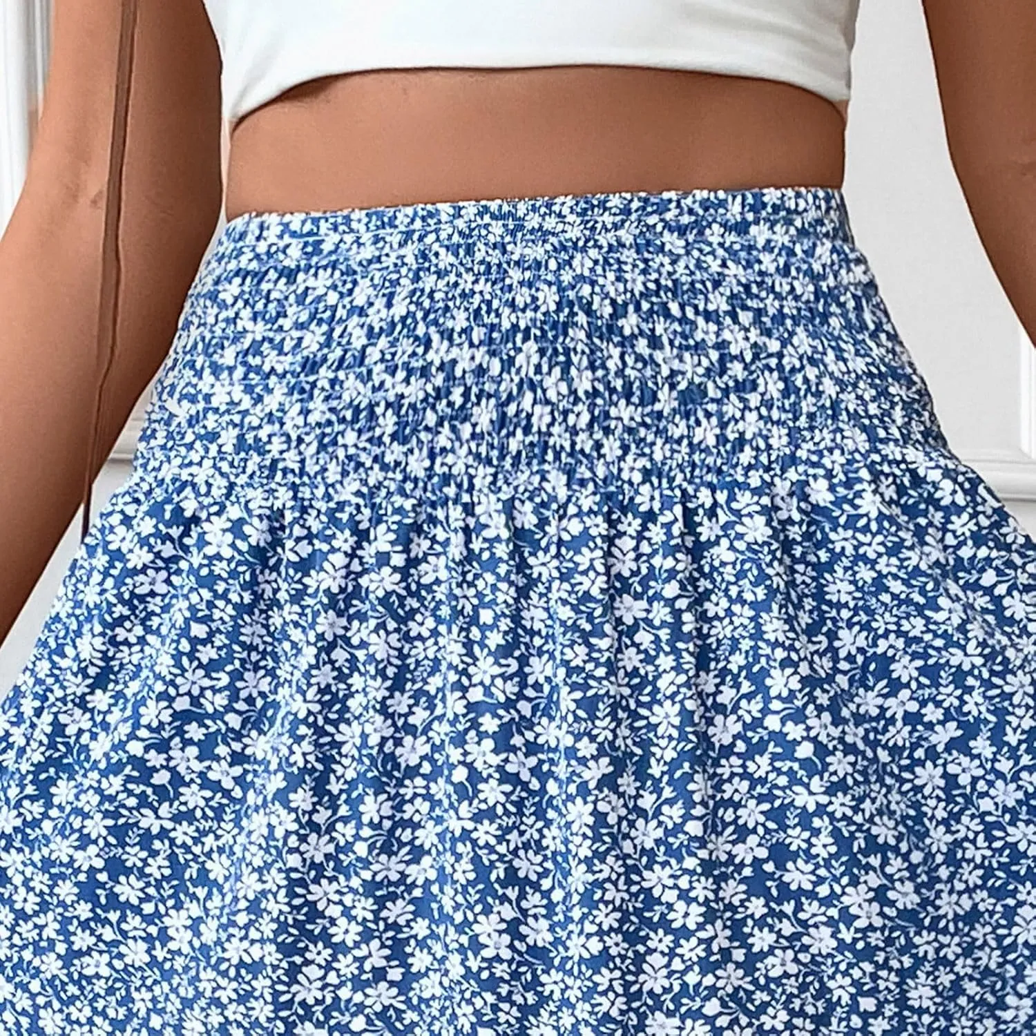 Floral Skirts for Women 2025 Spring Summer Trendy Elastic Waist Maxi Skirts Flowy Bohemian Ruffle Skirt with Pockets