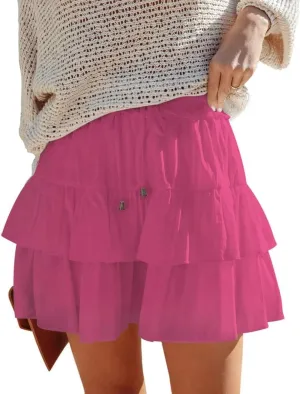 Flowy Shorts Dress for Women Boho Ruffled Tiered Skorts Skirt High Waist Mini Skirts Summer Cute Tennis Shorts