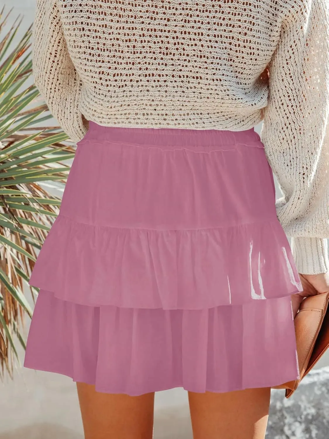 Flowy Shorts Dress for Women Boho Ruffled Tiered Skorts Skirt High Waist Mini Skirts Summer Cute Tennis Shorts