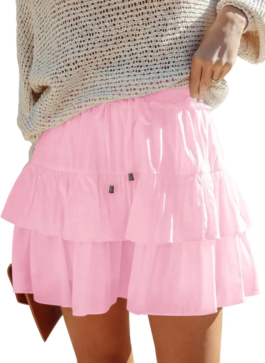 Flowy Shorts Dress for Women Boho Ruffled Tiered Skorts Skirt High Waist Mini Skirts Summer Cute Tennis Shorts