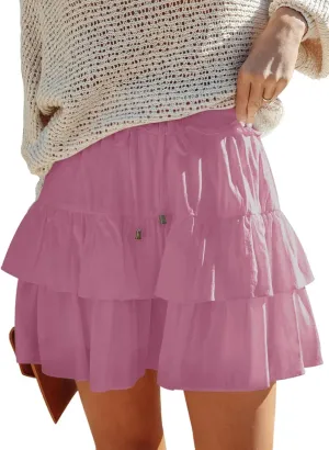 Flowy Shorts Dress for Women Boho Ruffled Tiered Skorts Skirt High Waist Mini Skirts Summer Cute Tennis Shorts