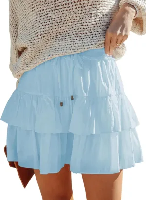 Flowy Shorts Dress for Women Boho Ruffled Tiered Skorts Skirt High Waist Mini Skirts Summer Cute Tennis Shorts