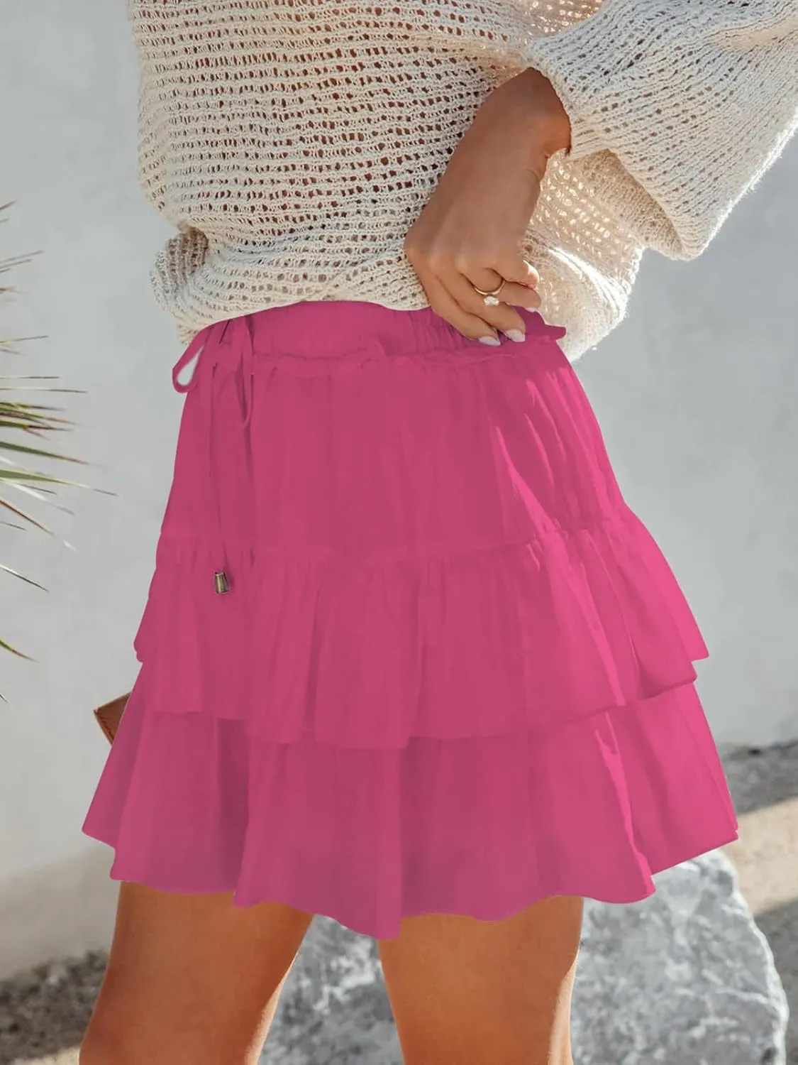 Flowy Shorts Dress for Women Boho Ruffled Tiered Skorts Skirt High Waist Mini Skirts Summer Cute Tennis Shorts
