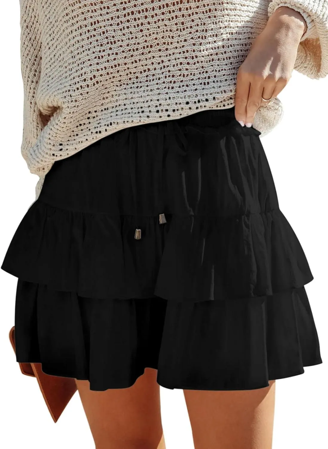 Flowy Shorts Dress for Women Boho Ruffled Tiered Skorts Skirt High Waist Mini Skirts Summer Cute Tennis Shorts