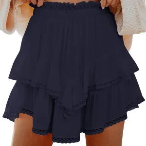 Flowy Shorts for Women Casual Beach Vacation Ruffle Layered Tiered Skorts High Waist Mini Skirts Golf Tennis Skirt