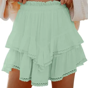 Flowy Shorts for Women Casual Beach Vacation Ruffle Layered Tiered Skorts High Waist Mini Skirts Golf Tennis Skirt