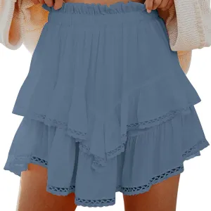 Flowy Shorts for Women Casual Beach Vacation Ruffle Layered Tiered Skorts High Waist Mini Skirts Golf Tennis Skirt