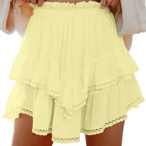 Flowy Shorts for Women Casual Beach Vacation Ruffle Layered Tiered Skorts High Waist Mini Skirts Golf Tennis Skirt