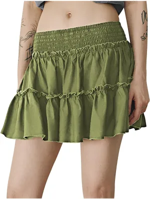 Flowy Shorts for Women Summer Boho Ruffle Tiered Skorts High Waist Mini Skirts Golf Tennis Going Out Trendy Shorts