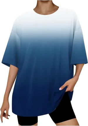 Generic 2024 Womens Oversized T Shirts Loose Fit Short Sleeve Crewneck Tees Blouse Summer Casual Plus Size Workout Tunic Tops