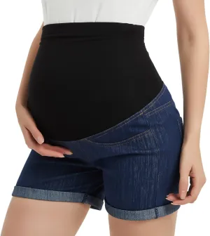 GINKANA Maternity Denim Shorts Cotton Lounge Over Bump Pregnancy Shorts Summer Linen Pants