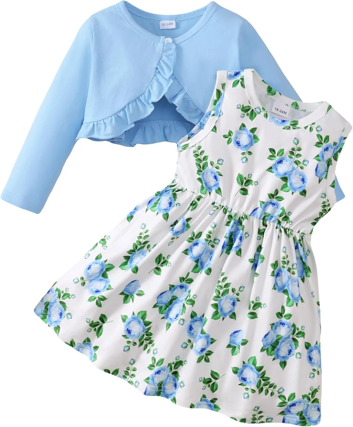 Girls Dress and Cardigan Sleeveless Floral Print Tank Dresses and Bolero Shrug 2 Piece Kids Girl Spring Outfit