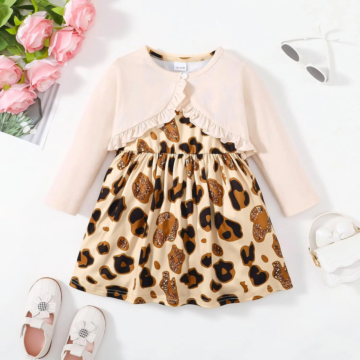 Girls Dress and Cardigan Sleeveless Floral Print Tank Dresses and Bolero Shrug 2 Piece Kids Girl Spring Outfit