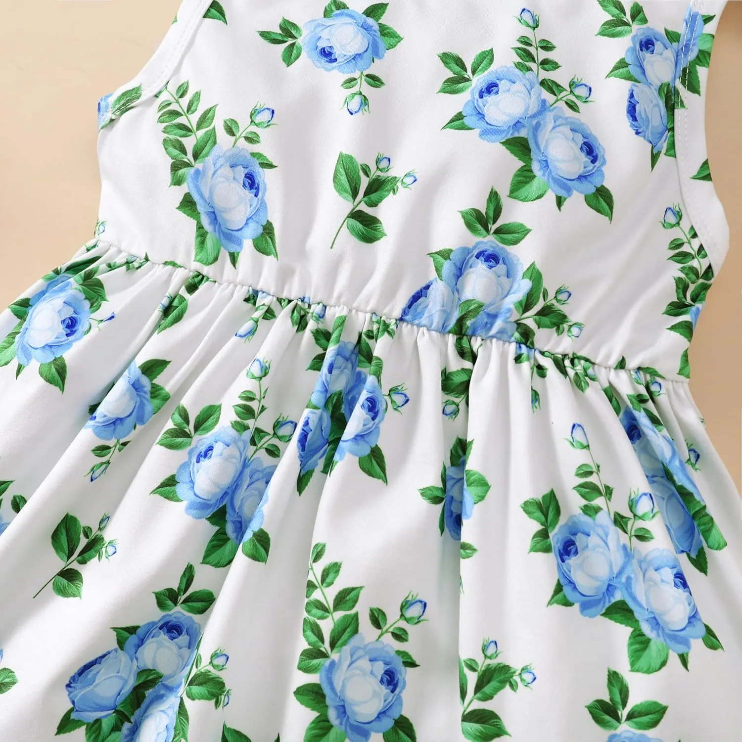 Girls Dress and Cardigan Sleeveless Floral Print Tank Dresses and Bolero Shrug 2 Piece Kids Girl Spring Outfit