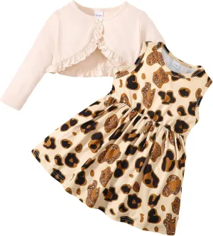 Girls Dress and Cardigan Sleeveless Floral Print Tank Dresses and Bolero Shrug 2 Piece Kids Girl Spring Outfit