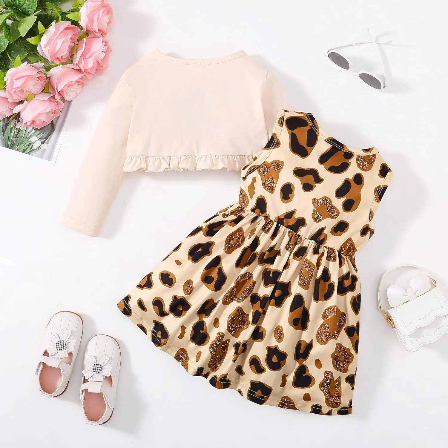 Girls Dress and Cardigan Sleeveless Floral Print Tank Dresses and Bolero Shrug 2 Piece Kids Girl Spring Outfit