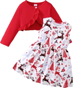 Girls Dress and Cardigan Sleeveless Floral Print Tank Dresses and Bolero Shrug 2 Piece Kids Girl Spring Outfit