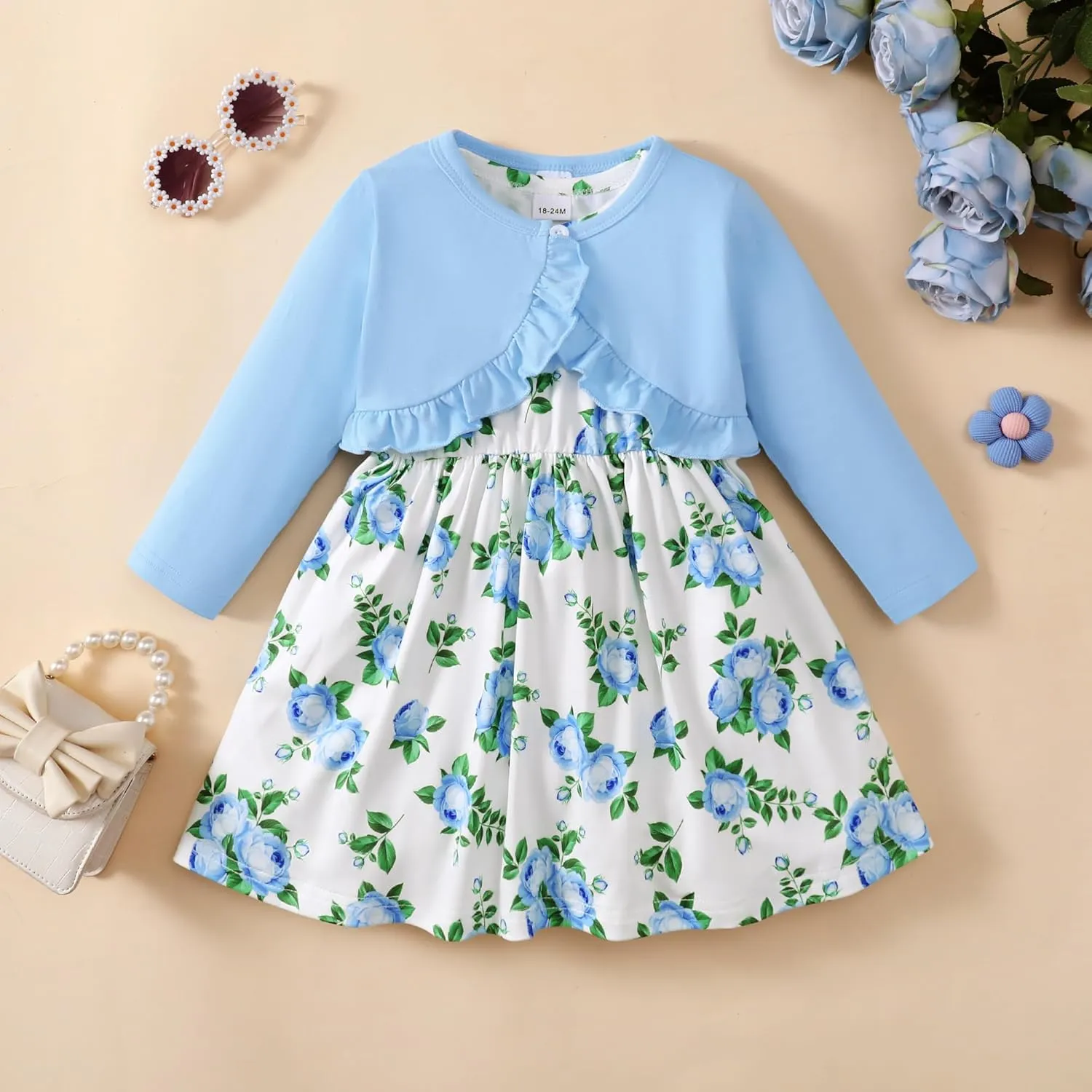 Girls Dress and Cardigan Sleeveless Floral Print Tank Dresses and Bolero Shrug 2 Piece Kids Girl Spring Outfit