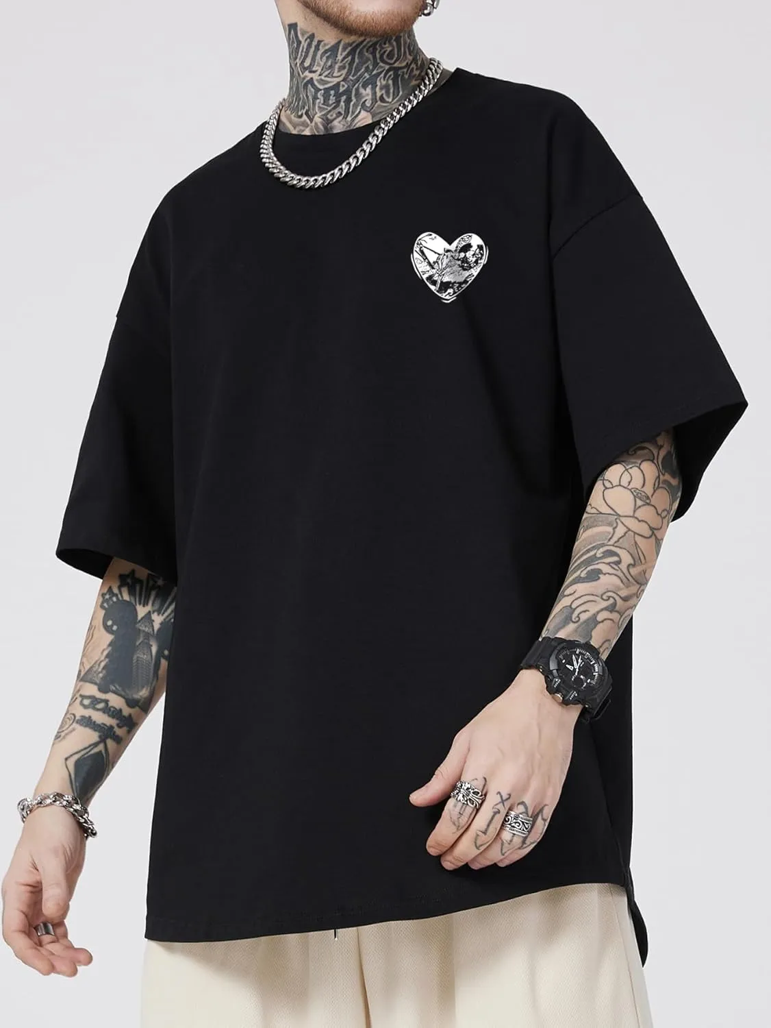 GORGLITTER Men's Letter Graphic Print T Shirts Round Neck Short Sleeve Loose Tee Tops