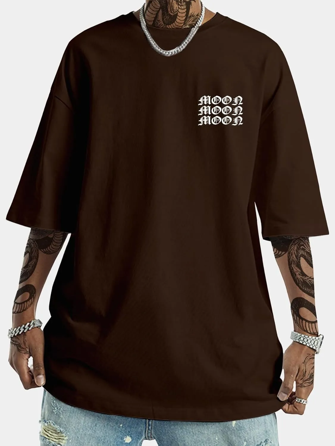 GORGLITTER Men's Letter Graphic Print T Shirts Round Neck Short Sleeve Loose Tee Tops