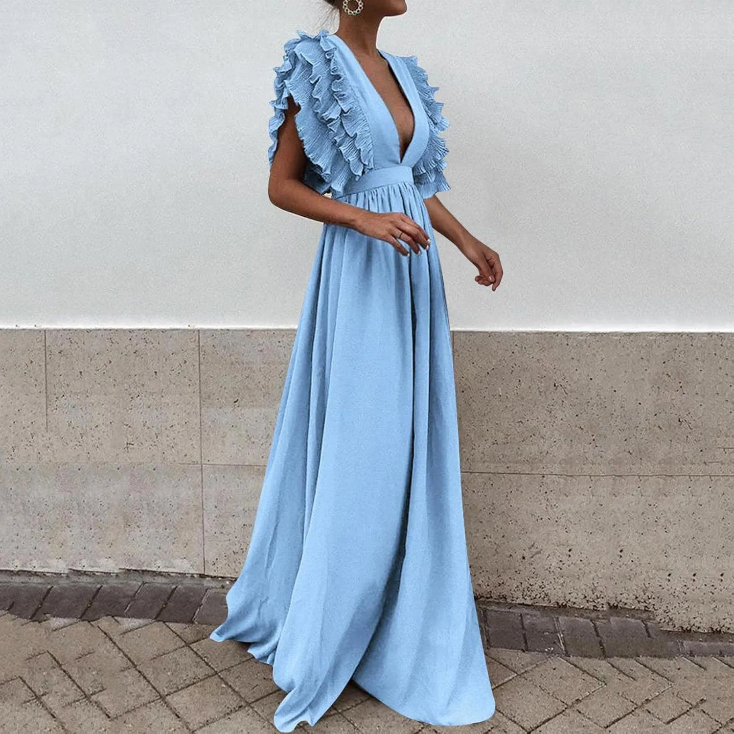 Gowns for Short Women Sleeve Tiered Midi Dress Tie Waist A Line Long Party Dress Cocktail Formal Dresses for