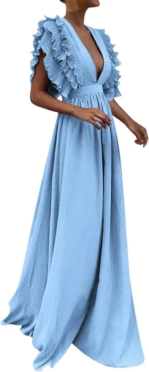 Gowns for Short Women Sleeve Tiered Midi Dress Tie Waist A Line Long Party Dress Cocktail Formal Dresses for