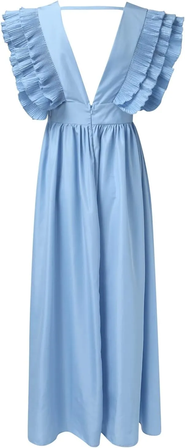 Gowns for Short Women Sleeve Tiered Midi Dress Tie Waist A Line Long Party Dress Cocktail Formal Dresses for