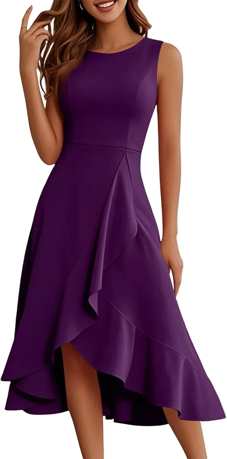 Graduation Dresses for Women 2025 Summer Wrap High Low Midi Dress Ruffle Cocktail Wedding Guest Dress with Slit