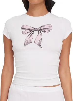 Graphic Baby Tee Tops for Women Short Sleeve Vintage Coquette Print Slim Crop Top Party Club T-Shirt 00S Streetwear