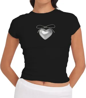 Graphic Baby Tee Tops for Women Short Sleeve Vintage Coquette Print Slim Crop Top Party Club T-Shirt 00S Streetwear