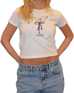 Graphic Baby Tee Tops for Women Short Sleeve Vintage Coquette Print Slim Crop Top Party Club T-Shirt 00S Streetwear