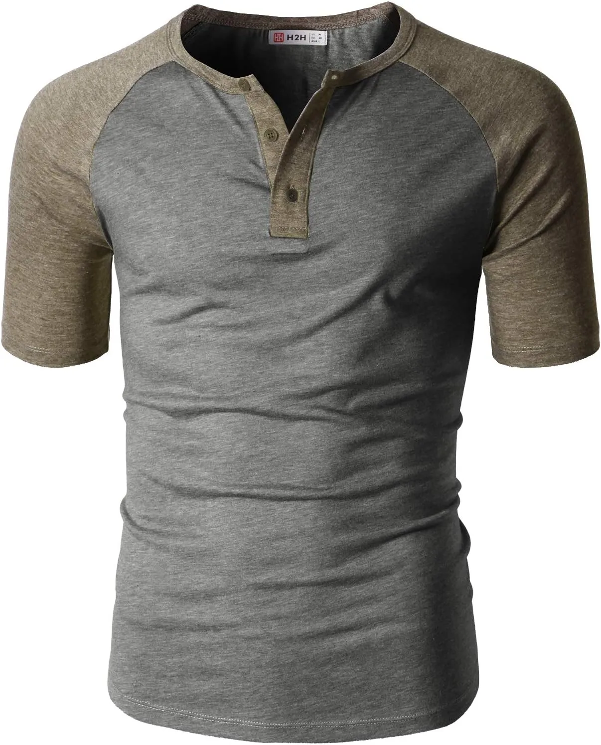 H2H Mens Henley - Raglan Short Sleeve Casual Slim Fit T-Shirts