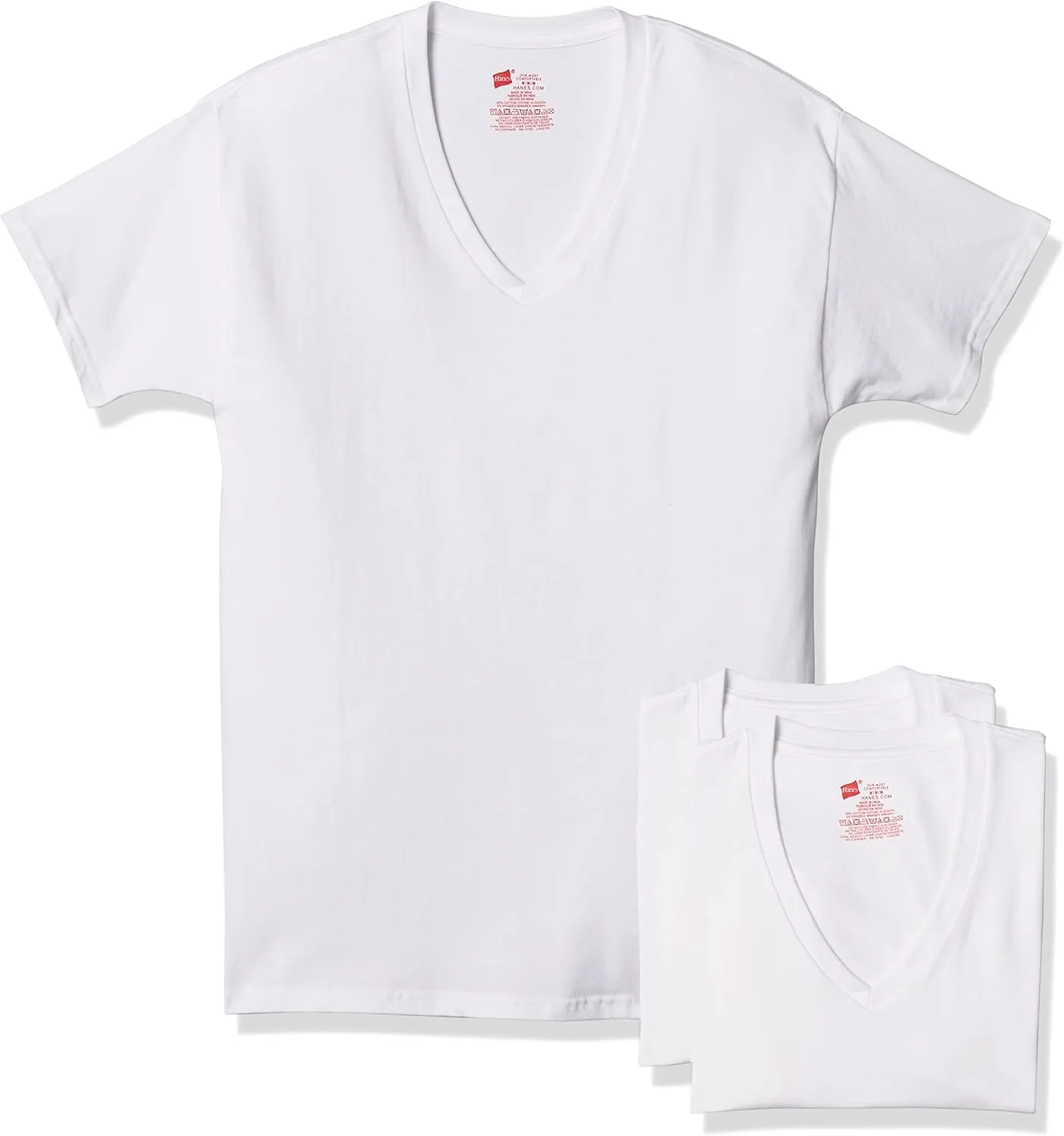 Hanes Men's Tagless Stretch White V-Neck Undershirts, 3 Pack