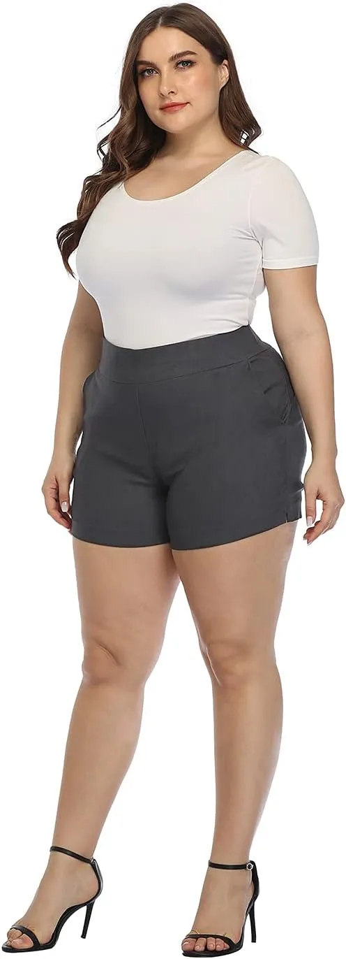 HDE Women's Plus Size Chino Shorts High Waisted 4" Inseam Summer Casual Shorts