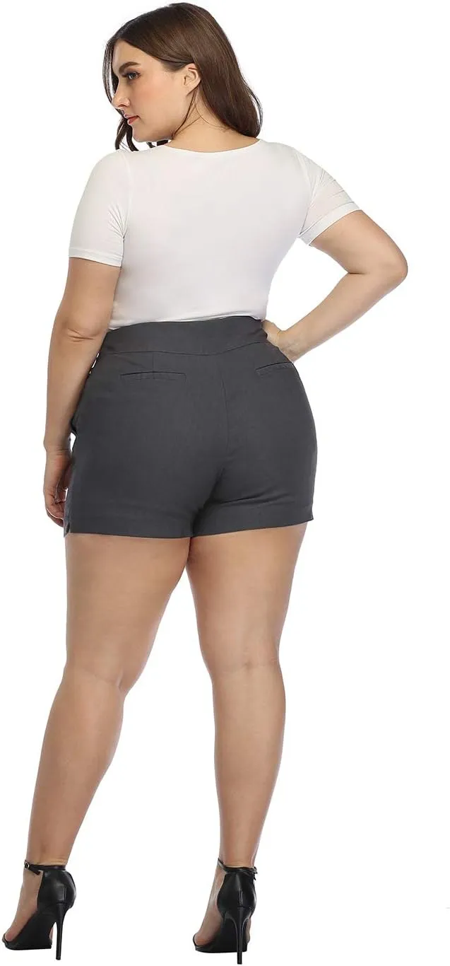 HDE Women's Plus Size Chino Shorts High Waisted 4" Inseam Summer Casual Shorts