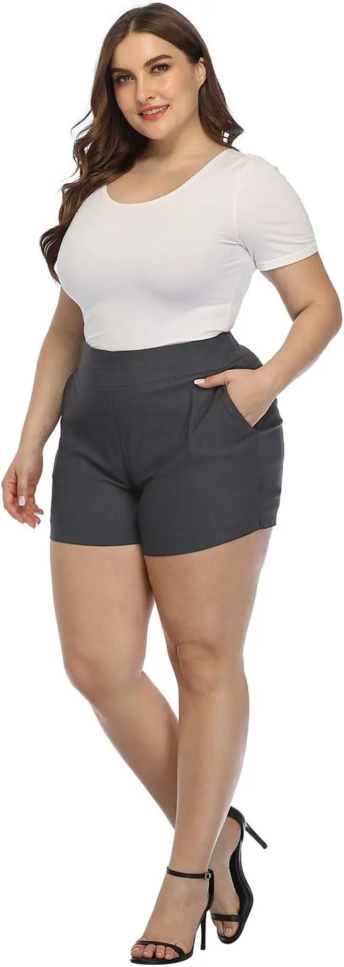 HDE Women's Plus Size Chino Shorts High Waisted 4" Inseam Summer Casual Shorts