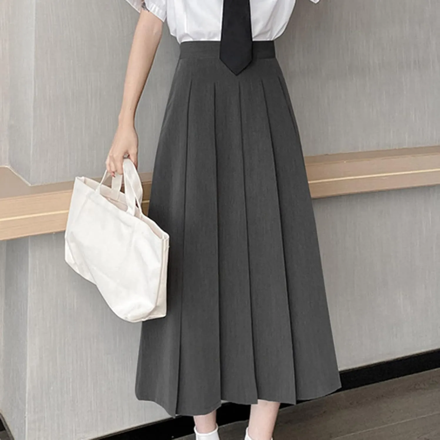High Waist Pleated Skirt for Women Elegant Midi A Line Skater Skirts Office Wear Classic Dress