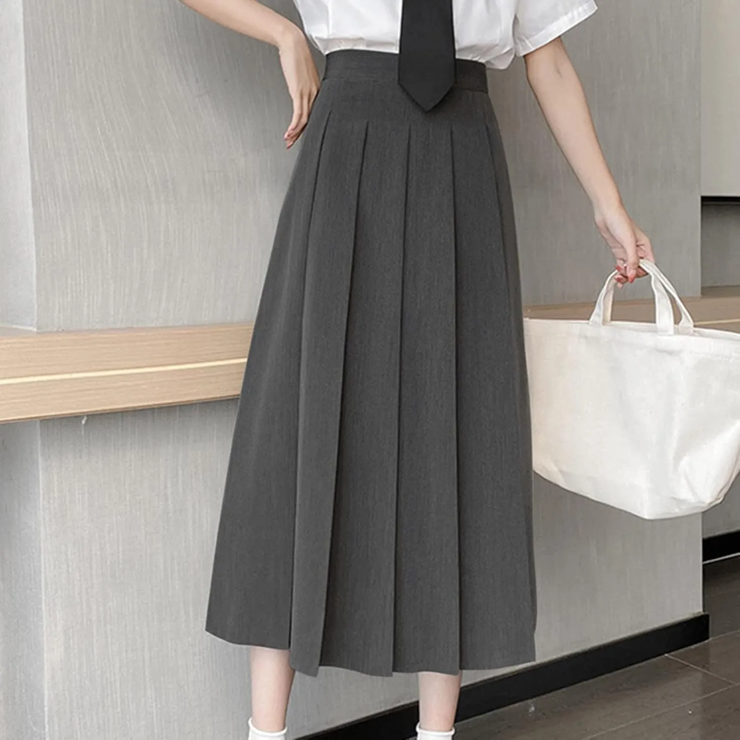 High Waist Pleated Skirt for Women Elegant Midi A Line Skater Skirts Office Wear Classic Dress