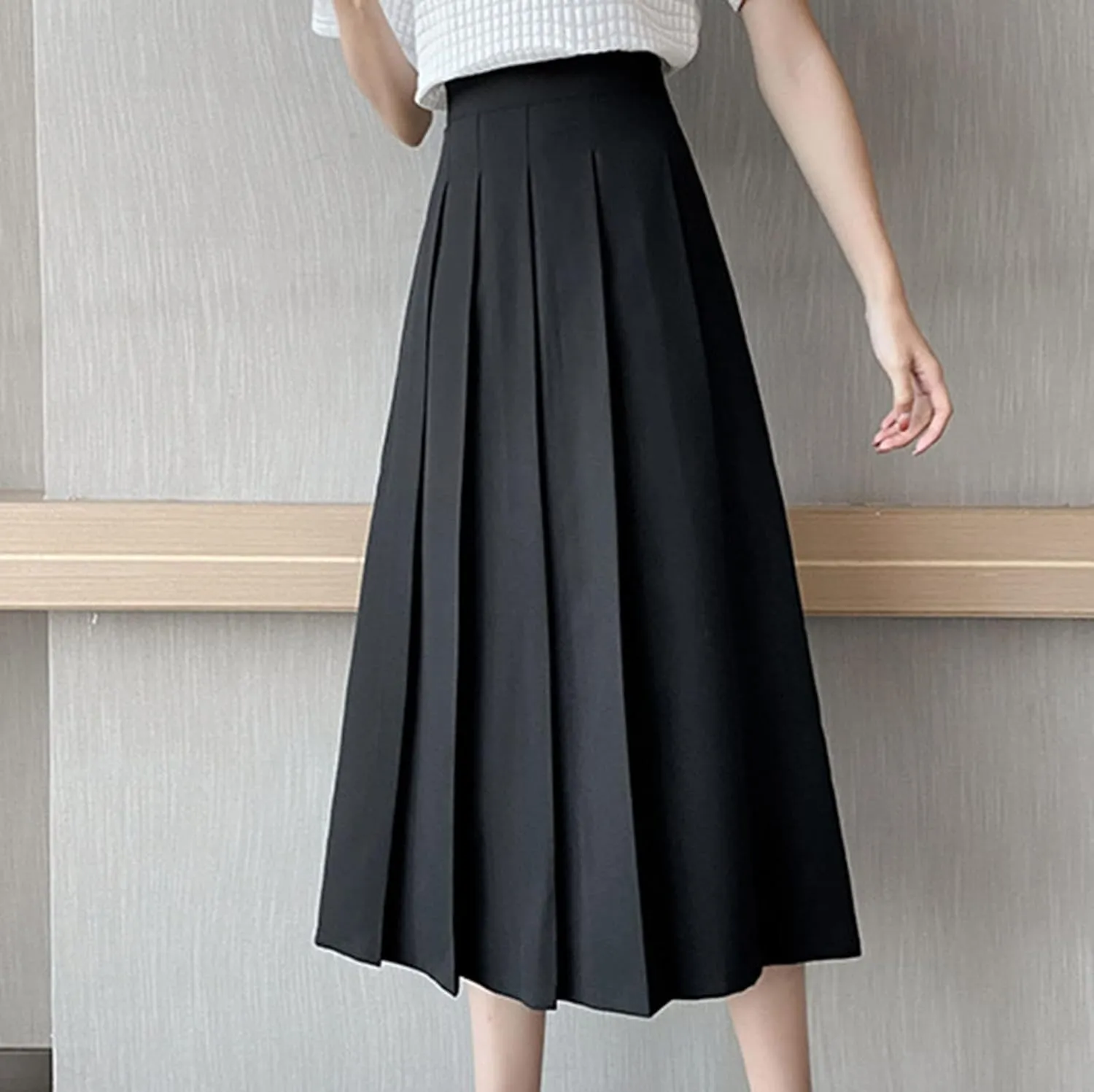 High Waist Pleated Skirt for Women Elegant Midi A Line Skater Skirts Office Wear Classic Dress
