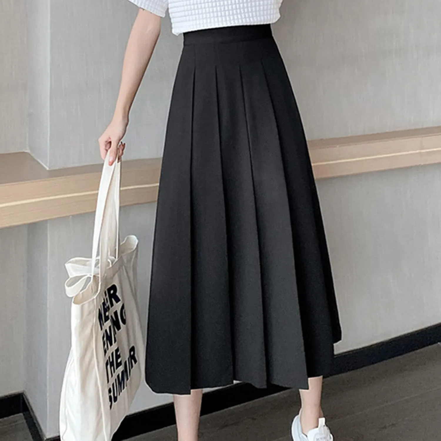 High Waist Pleated Skirt for Women Elegant Midi A Line Skater Skirts Office Wear Classic Dress